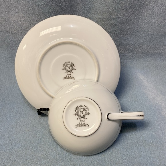 NORITAKE SILVER KEY NORITAKE CHINA PATTERN 5941 Flat Cup and Saucer Set - Picture 6 of 12